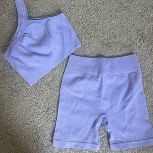 Lavender Workout Set                              Shorts + One shoulder top